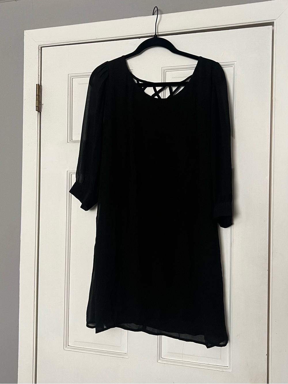 Black Crisscross Neck Shift Dress - Women